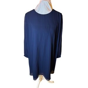 Nine‎ West Navy Blue Pleated Long Sleeve Dress Career Casual Elegant